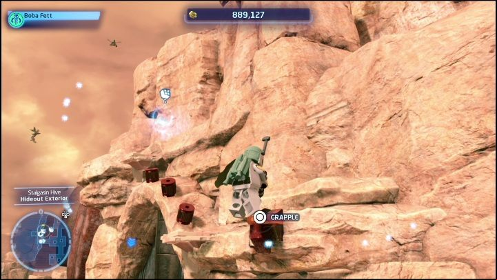 You need a Bounty Hunter to obtain this brick It's high up on the rock, reachable by climbing up the orange elements and bras - LEGO Skywalker Saga: Stalgasin Hive - list of all puzzles - Geonosis - LEGO Skywalker Saga Guide