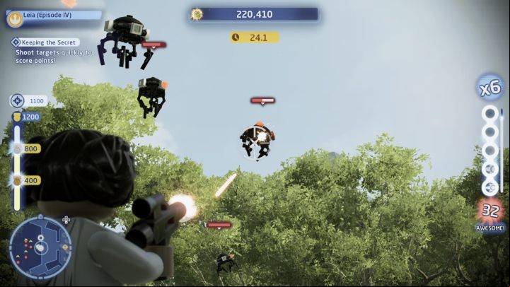 The trial requires you to score as many points as possible by shooting down flying targets - LEGO Skywalker Saga: Yavin 4 - trial, walkthrough - Trials - LEGO Skywalker Saga Guide