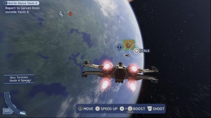 Accept the quest from the questgiver in the Great Temple's hangar - LEGO Skywalker Saga: Battle Above Yavin 4 - walkthrough - Yavin 4 - The Great Temple - LEGO Skywalker Saga Guide