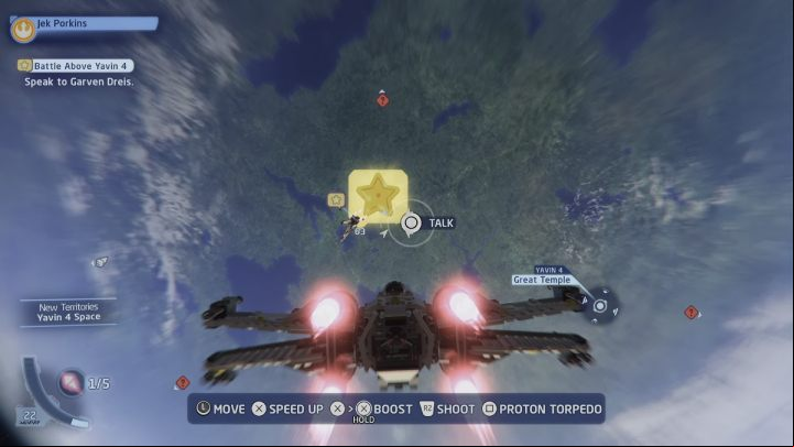 After the battle fly towards the commander's ship and talk to him to claim your reward - LEGO Skywalker Saga: Battle Above Yavin 4 - walkthrough - Yavin 4 - The Great Temple - LEGO Skywalker Saga Guide