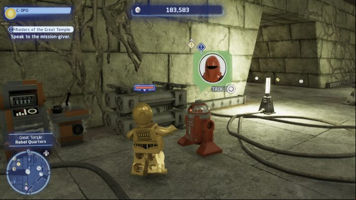 Accept the quest from the questgiver while playing as a protocol droid - LEGO Skywalker Saga: Raiders of the Great Temple - walkthrough - Yavin 4 - The Great Temple - LEGO Skywalker Saga Guide