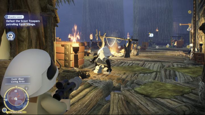Go to the designated places and defeat all the stormtroopers you meet - LEGO Skywalker Saga: Ewoks Lost! - walkthrough - Endor - the ewok village - LEGO Skywalker Saga Guide