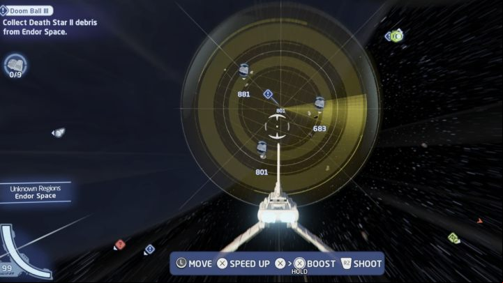 Your task will be to collect 9 Death Star 2 pieces - LEGO Skywalker Saga: Doom Ball III - walkthrough - Endor - the ewok village - LEGO Skywalker Saga Guide