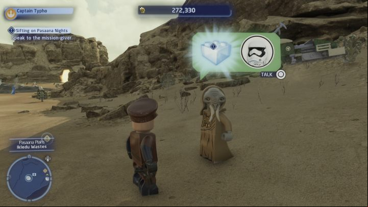 Accept the quest from the quest giver in the Pasaana Plains - you will get there by taxi from Forbidden Valley - LEGO Skywalker Saga: Sifting on Pasaana Nights - walkthrough - Pasaana - Forbidden Valley - LEGO Skywalker Saga Guide