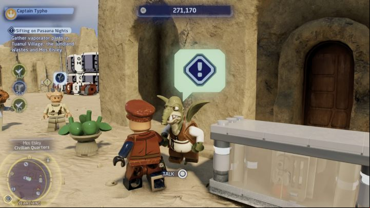 Fly to Tatooine to Mos Eisley and buy 3 parts for 6,500 studs from the merchant in the search area - LEGO Skywalker Saga: Sifting on Pasaana Nights - walkthrough - Pasaana - Forbidden Valley - LEGO Skywalker Saga Guide