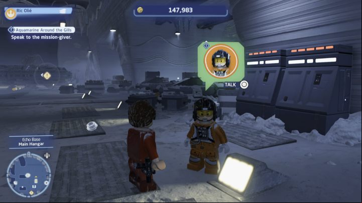 Accept the quest from the questgiver in Echo Base and head to Tatooine, to Mos Eisley, where you must search for three squad - LEGO Skywalker Saga: Aquamarine Around the Gills - walkthrough - Hoth - Echo base - LEGO Skywalker Saga Guide