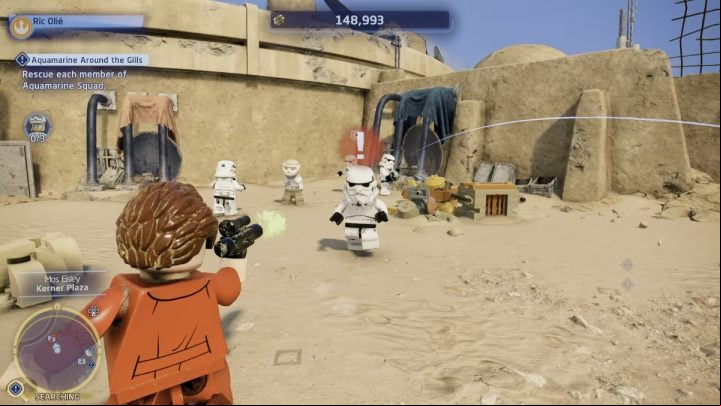 The first member is being interrogated by a few troopers - LEGO Skywalker Saga: Aquamarine Around the Gills - walkthrough - Hoth - Echo base - LEGO Skywalker Saga Guide