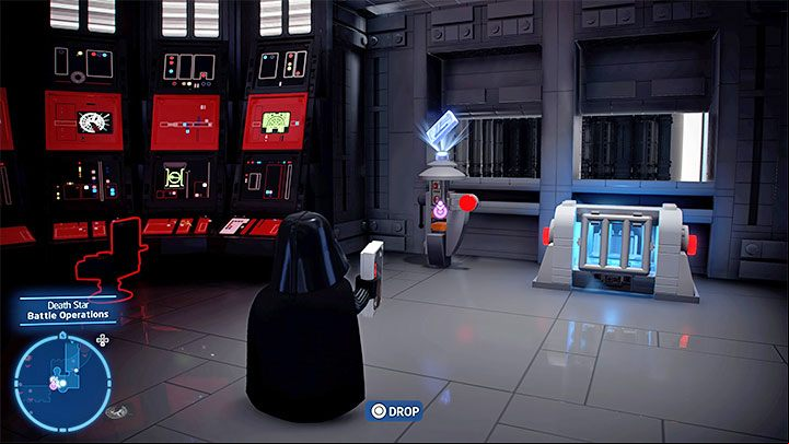 Before you set off on your journey, find the keycard shown in screenshot 1 in the eastern command center (it is marked with a purple icon on the map) - LEGO Skywalker Saga: Death Star I (Death Star I) - unlocking and list of all puzzles - Flagships - LEGO Skywalker Saga Guide