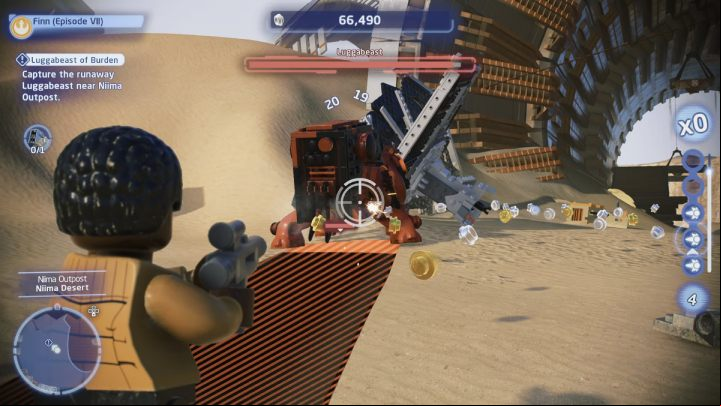 When you reach the search area, you will be attacked by the machine you are looking for - LEGO Skywalker Saga: Luggabeast of Burden - walkthrough - Jakku - Tuanul Village - LEGO Skywalker Saga Guide