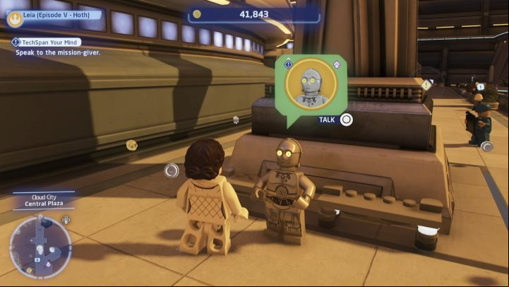 Talk to the questgiver on the central square - LEGO Skywalker Saga: TechSpan Your Mind - walkthrough - Bespin - City in the Clouds - LEGO Skywalker Saga Guide