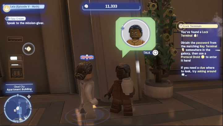 Talk to the questgiver by one of Cloud City's apartment buildings - LEGO Skywalker Saga: I Spy Cream - walkthrough - Bespin - City in the Clouds - LEGO Skywalker Saga Guide
