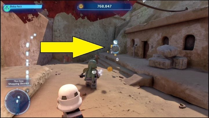 The next brick can be found outside the main road, in the eastern part of the location - LEGO Skywalker Saga: Mos Espa - list of all puzzles - Tatooine - LEGO Skywalker Saga Guide