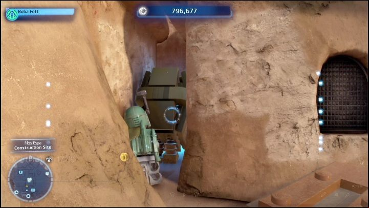 The brick is located between buildings - LEGO Skywalker Saga: Mos Espa - list of all puzzles - Tatooine - LEGO Skywalker Saga Guide