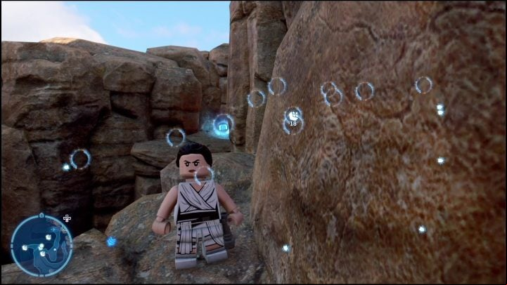 The brick is on a small rock ledge which you have to reach - LEGO Skywalker Saga: Jundland Wastes - list of all puzzles - Tatooine - LEGO Skywalker Saga Guide