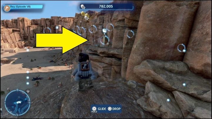 Another brick is located on a rock ledge - LEGO Skywalker Saga: Jundland Wastes - list of all puzzles - Tatooine - LEGO Skywalker Saga Guide