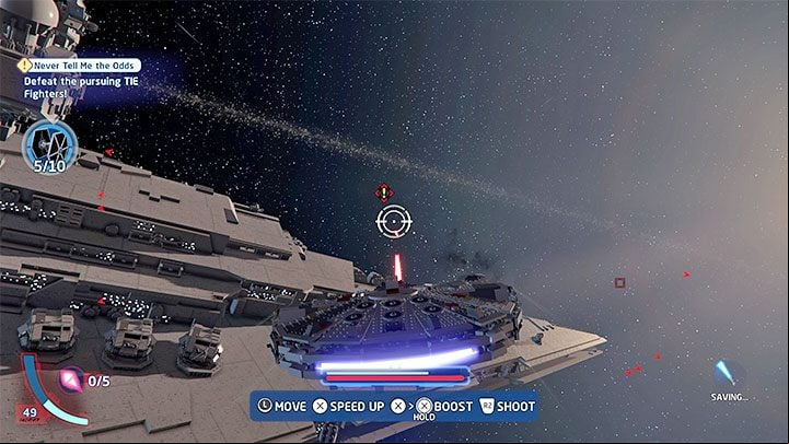 You will start this stage in outer space, but before you attack Destroyers, you have to get rid of 10 TIE Fighters - LEGO Skywalker Saga: Never Tell Me the Odds - walkthrough - Episode 5 - The Empire Strikes Back - LEGO Skywalker Saga Guide