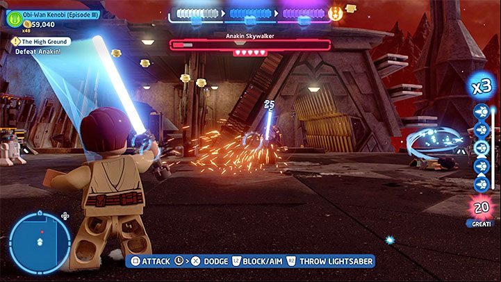 You will fight Anakin, the main boss of Episode 3, playing as Obi-Wan - LEGO Skywalker Saga: The High Ground - walkthrough - Episode 3 - Revenge of the Sith - LEGO Skywalker Saga Guide