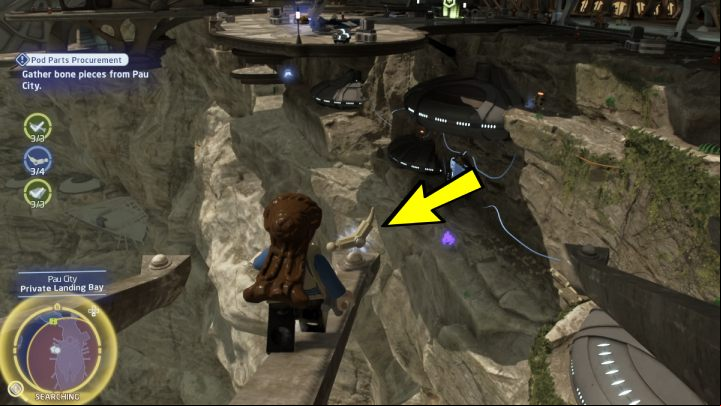 The remaining four bricks are on the skeleton itself or on its edge - LEGO Skywalker Saga: Pod Parts Procurement - walkthrough - Tatooine - Mos Espa - LEGO Skywalker Saga Guide
