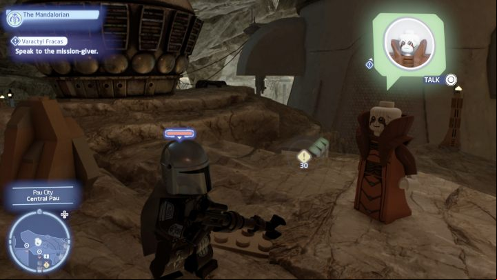 Talk to the questgiver in Pau City on Utapau while playing as a Bounty Hunter - LEGO Skywalker Saga: Varactyl Fracas - walkthrough - Utapau - City of Pau - LEGO Skywalker Saga Guide
