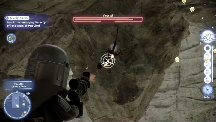 Shoot at it until you deplete its health bar - LEGO Skywalker Saga: Varactyl Fracas - walkthrough - Utapau - City of Pau - LEGO Skywalker Saga Guide