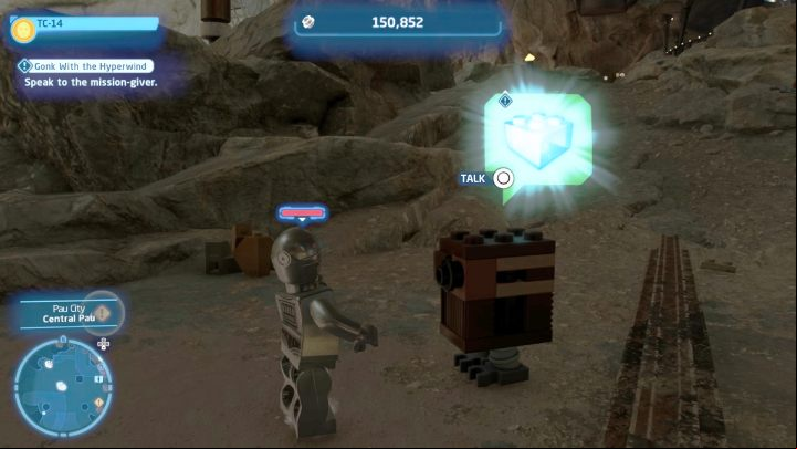 Talk to Gonky in Pau City on Utapau while playing as a protocol droid and accept his quest - LEGO Skywalker Saga: Gonk With the Hyperwind - walkthrough - Utapau - City of Pau - LEGO Skywalker Saga Guide