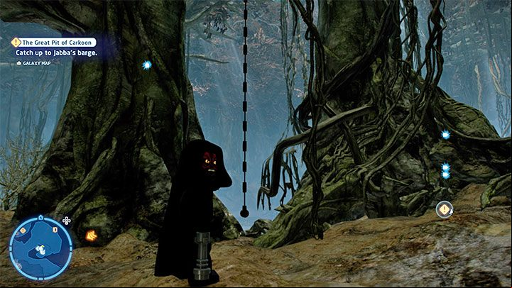 The secret is hidden high in the tree, but getting to it is easy - look for the rope shown in the picture above - LEGO Skywalker Saga: Dragonsnake Bog - list of all puzzles - Dagobah - LEGO Skywalker Saga Guide