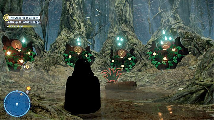 The solution to the puzzle is shown in the picture - LEGO Skywalker Saga: Dragonsnake Bog - list of all puzzles - Dagobah - LEGO Skywalker Saga Guide