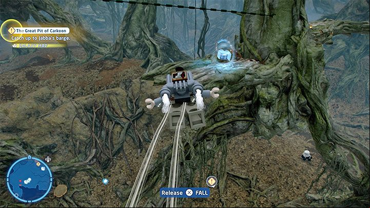 You can glide to the collectible from the place where you obtained the brick from the Have a Nice Dagobah - LEGO Skywalker Saga: Dragonsnake Bog - list of all puzzles - Dagobah - LEGO Skywalker Saga Guide