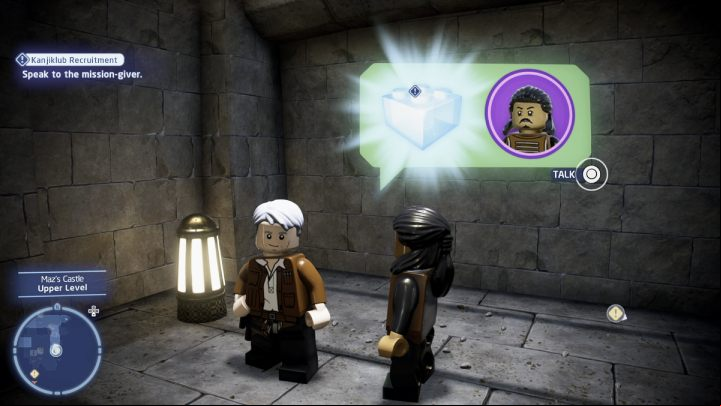 While controlling Han Solo from episode 7, talk to the quest giver on the upper floor of Maz's Castle and accept the contract - LEGO Skywalker Saga: Kanjiklub Recruitment - walkthrough - Takodana - Maz Castle - LEGO Skywalker Saga Guide