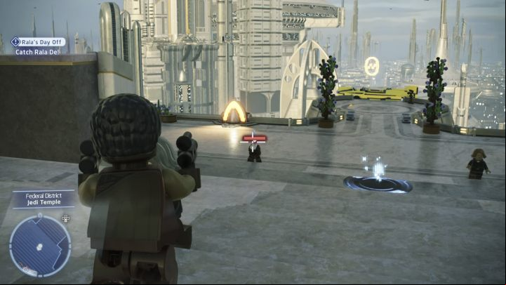 After interacting with Rala De, the wanted man will start to run away - LEGO Skywalker Saga: Ralas Day Off - walkthrough - Kamino - the city of Tipoca - LEGO Skywalker Saga Guide
