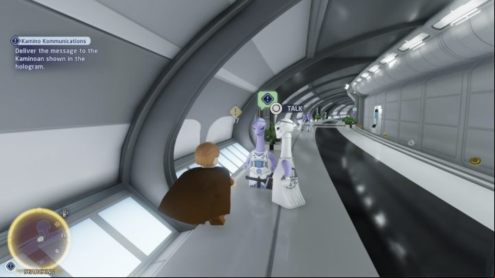 Go right and talk to the character standing in the corridor - LEGO Skywalker Saga: Kamino Kommunications - walkthrough - Kamino - the city of Tipoca - LEGO Skywalker Saga Guide