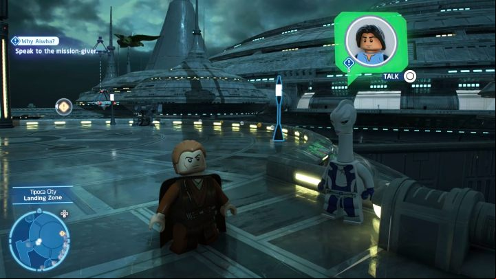 Talk to the quest giver in the north-west part of Tipoca city - LEGO Skywalker Saga: Why Aiwha? - walkthrough - Kamino - the city of Tipoca - LEGO Skywalker Saga Guide