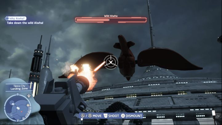 On the platform you will find a machine gun , thanks to which you will be able to quickly shoot the flying enemy - LEGO Skywalker Saga: Why Aiwha? - walkthrough - Kamino - the city of Tipoca - LEGO Skywalker Saga Guide