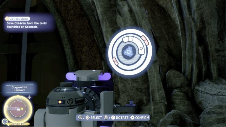 First, rearrange the bricks in the inner circle, then switch to the outer circle and match the small pieces - LEGO Skywalker Saga: Gungans Gone - walkthrough - Naboo - Lake Paonga - LEGO Skywalker Saga Guide