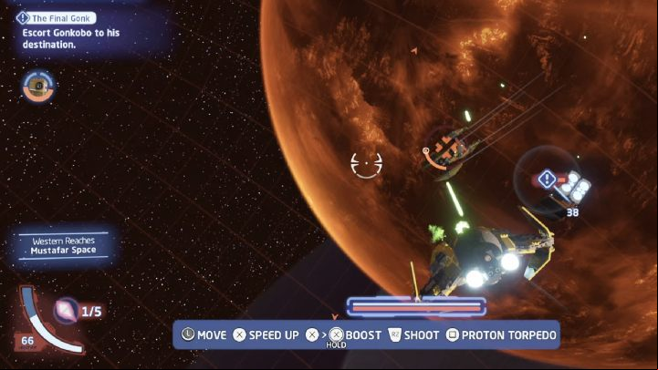 Accept the mission from the quest giver in the local space of planet Mustafar - LEGO Skywalker Saga: The Final Gonk - walkthrough - Mustafar - local space - LEGO Skywalker Saga Guide