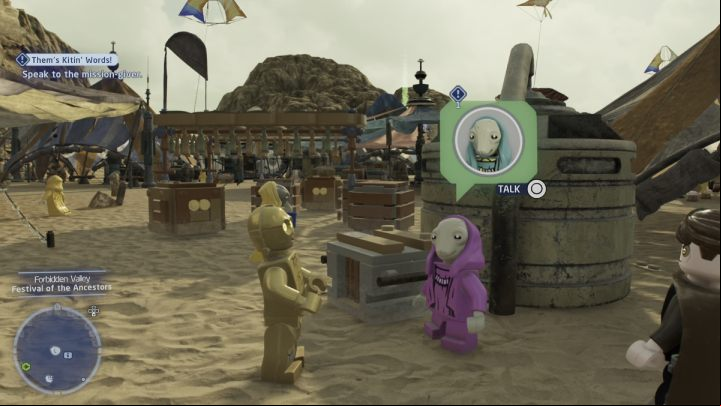 As the protocol droid, talk to the NPC and accept the task - LEGO Skywalker Saga: Thems Kitin Words - walkthrough - Pasaana - Forbidden Valley - LEGO Skywalker Saga Guide