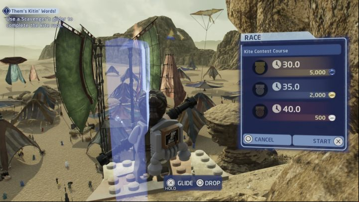 Switch your character to the Scavenger and participate in the race - LEGO Skywalker Saga: Thems Kitin Words - walkthrough - Pasaana - Forbidden Valley - LEGO Skywalker Saga Guide