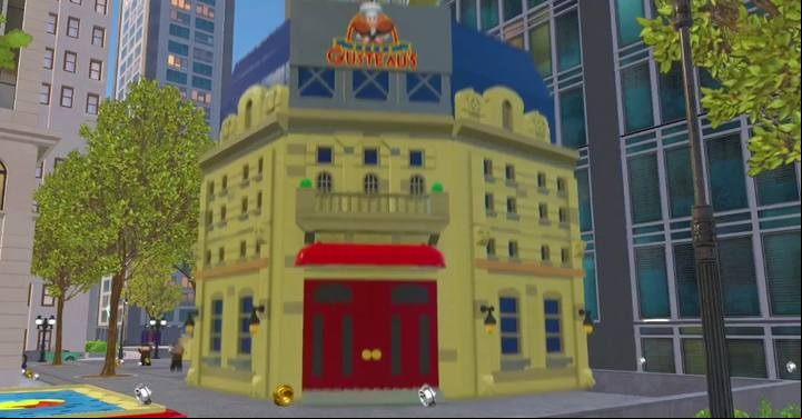 Erect a Super build in the southern part of Downtown - Red bricks (Super builds) - Maps of challenges and golden bricks - LEGO The Incredibles Game Guide