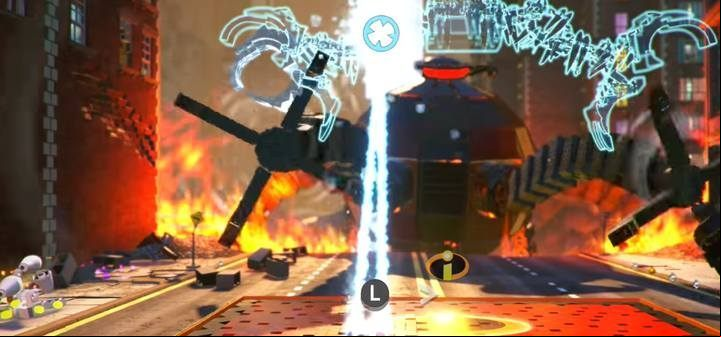 Freeze the hands of the droid to be able to construct the super build. - The Final Showdown - Level 12 in LEGO The Incredibles Walkthrough - Walkthrough - LEGO The Incredibles Game Guide