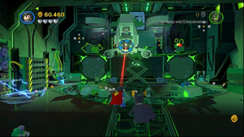 When you enter to the plane use hook on the orange point on flying vehicle and after that use laser to take out the pilot (picture) - Destination Metropolis | Walkthrough - Walkthrough - LEGO Batman 2: DC Super Heroes Game Guide & Walkthrough