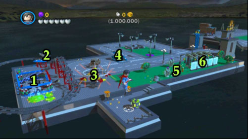 In order to finish this level you have to pick up 1,000,000 coins (multiplier from red bricks are off) so you must destroy almost every object on the map - Bonus level | Walkthrough - Walkthrough - LEGO Batman 2: DC Super Heroes Game Guide & Walkthrough