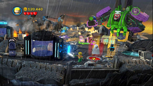 #08 - On the roof during fight with robot, move to the left down corner and fill the tank with water - Tower Defiance | Minikits - Minikits - LEGO Batman 2: DC Super Heroes Game Guide & Walkthrough