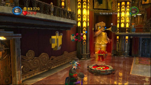 In this suit Robin can throw pole in special holes and use it to move to the hard reach places - Theatrical Pursuits | Walkthrough - Walkthrough - LEGO Batman 2: DC Super Heroes Game Guide & Walkthrough
