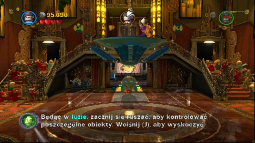 When you reach the higher floor use Batmans invisibility and the entrance under the platform with Two-Face - Theatrical Pursuits | Walkthrough - Walkthrough - LEGO Batman 2: DC Super Heroes Game Guide & Walkthrough