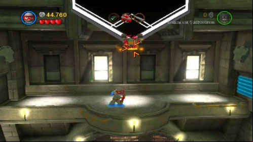 Move left and shoot at the orange grapple (picture) - Harboring a Criminal | Walkthrough - Walkthrough - LEGO Batman 2: DC Super Heroes Game Guide & Walkthrough
