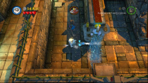Wear it, get back to the swimming water and use pistol to freeze the water (picture) - Arkham Asylum Antics | Walkthrough - Walkthrough - LEGO Batman 2: DC Super Heroes Game Guide & Walkthrough