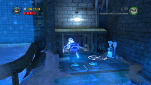 Jump to the small room under you, pull the lever and push the green brick which will shows in the center of the room - Asylum Assignment | Walkthrough - Walkthrough - LEGO Batman 2: DC Super Heroes Game Guide & Walkthrough