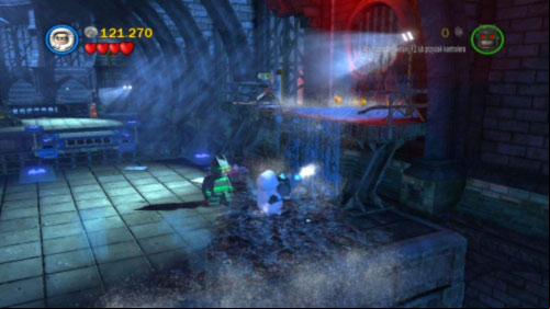 Use Robin to Freeze water on the right side (picture) - Asylum Assignment | Walkthrough - Walkthrough - LEGO Batman 2: DC Super Heroes Game Guide & Walkthrough