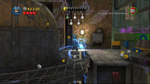In some moment you will reach to the elevator which will explode creating electric zone - Chemical Crisis | Walkthrough - Walkthrough - LEGO Batman 2: DC Super Heroes Game Guide & Walkthrough