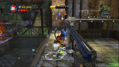 When the water shows up on the right use Batman to jump into it, swim to the opposite bank and climb up - Chemical Crisis | Walkthrough - Walkthrough - LEGO Batman 2: DC Super Heroes Game Guide & Walkthrough